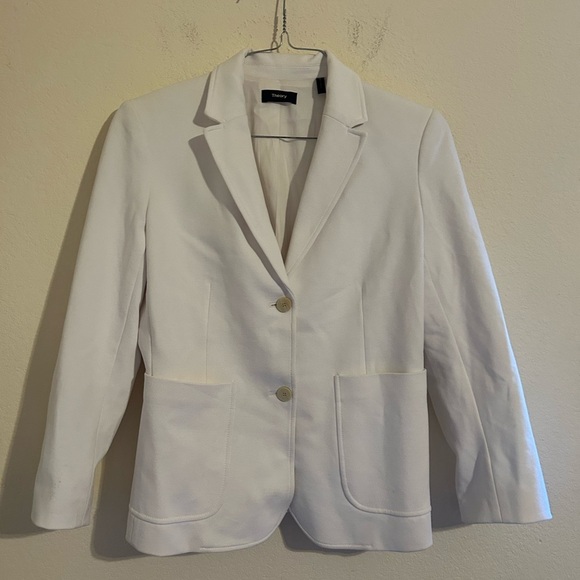 Theory Cotton Blend Blazer Lined Women’s Sz 8 White Button Up Collar Business - Picture 1 of 11